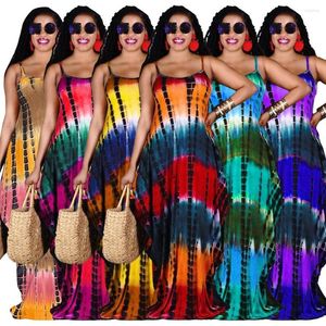 Swobodne sukienki seksowna luźna sukienka z kieszeniami Maxi Women Vacation Spaghetti Strap Sundress S-3xl