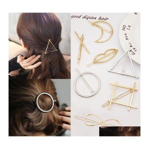 Saç klipsleri barrettes promosyon trendy vintage daire dudak ay üçgen pim klips saç tokası güzel kadın kızlar metal mücevher erişim otsxq