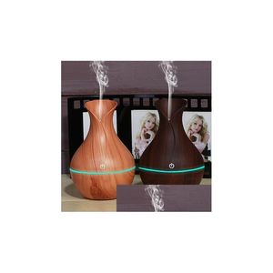 Aromatherapy Electric Humidifier Aroma Oil Diffuser Trasonic Wood Air Usb Cool Mini Mist Maker Led Lights For Home Office Drop Deliv Dhb61