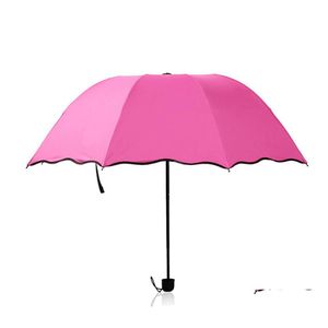 Umbrellas Three Folding Black Coating Sunsn Uv Manual Umbrella Outdoor Parasol Dual Use Adts Floral Drop Delivery Home Garden Housek Dhlx8