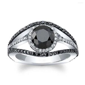 Wedding Rings Vintage Graceful For Women Flower Pattern Black/White Stone Bridal Party Jewelry Drop Ring