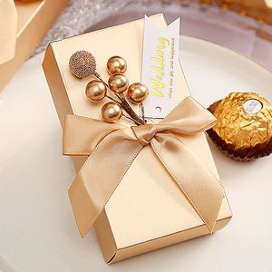 Present Wrap 50st European Bowknot Candy Boxes Favor Sweet Golden Hand Packaging Baby Shower Wedding Party Decoration 230110