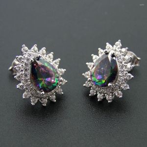 Stud Earrings 925 Sterling Silver Jewelry Rainbow Pear Shape Mystic Topaz For Women Wedding Gift Birthday Party