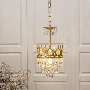 Lampy wiszące francuskie mosiężne mosiężne kryształowy żyrandol All Copper Crown salon jadalnia sypialnia sypialnia nora mała