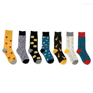 Herrensocken Peonfly, Paar 1, bunt, gekämmte Baumwolle, Hamburger-Pizza-Pfeffer-Muster, lustig, glückliche Männer, Neuheit, Skate-Crew, lässig