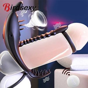 Sex leksak massager vuxen massager vibrerande penis ring par vibrator klitor sucker stimulator 7 lägen g-spot massage kuk leksak för man med fjärrkontroll