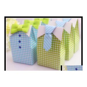 Confezione regalo all'ingrosso 20 pezzi uomo blu verde papillon compleanno ragazzo baby shower favore caramelle dolcetto borsa bomboniere scatola borse goccia consegna dhtlx