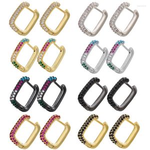 Hoop Earrings QMHJE 1 Pair For Women CZ Rainbow Jewelry Gold Silver Color Geometric Rectangle Square Hoops Earing Aretes Small