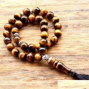 Charm Bracelets 10Mm Tiger Eye Stone Tassel Pendant 33 Prayer Beads Islamic Muslim Tasbih Mohammed Rosary For Women Men 221028 Drop Dhtbq