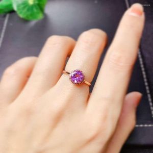 Cluster Rings Birthstone Ring 925 Silver Purple Amethyst Gemstone Women Purle Gem Round Love Date Birthday Present