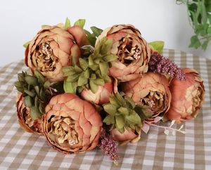 Dekorativa föremål Figurer Artificial Peony Silk Flowers Bouquet Fake Arrangement Vintage Wedding Decoration Home Decor 1 Bunch 230110