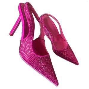 Dress Shoes Luxury High Heels Lime Green Rhinestone Pumps Women Shimmery Slingback Heeled Sandals Ladies Pointed Toe Party