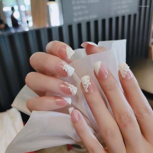 False Nails 24pcs Flower Printed Patch Square Head Glue Type Mid Length Paragraph Fashion Removable Manicure