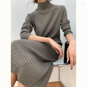 Vestidos casuais Heydress 2023 Winter Women Women Solid Turtleneck Dress Dress Dress Office Lady Caista Alta Elegante Maxi Pullover