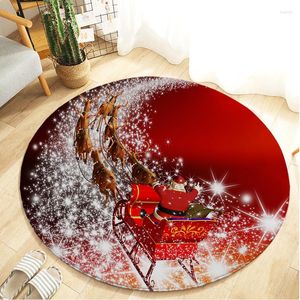 Carpets Santa Snowman Round Rug Merry Christmas Flannel Party Decor Children Play Yoga Meditation Floor Mat Living Room Bedroom