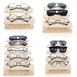 Sunglasses Frames 2-4 Layers Show Desktop Natural Material Rack Glasses Display Holder Step Shelves Eyeglasses Wood