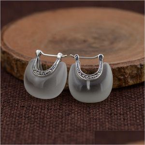 Silver 100 925 Sterling Sier White Green Opal Earrings For Women New Fashion Retro Water Drop Earring Boucle Doreille Delivery Jewelr Dhgay