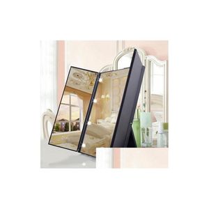 Kompaktowe lustra Trifold Makeup Mirror z LED Light Portable Pocket Pocket Fold Cosmetic Drop Zdrowie narzędzia piękności Accessori Dh7kn