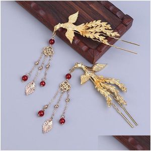 Hair Accessories Chinese Style Phoenix Hairpin Womens Antique Ornaments Metal Step Swaying Tassel Sticks Retro Hanfu Drop Delivery Pr Dhcsd