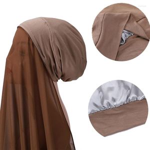 Abbigliamento etnico 2In1 Scialle in chiffon Hijab istantaneo con berretto in raso di jersey a doppio strato Copricapo da donna musulmano di moda Reay da indossare