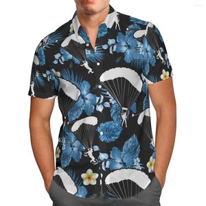 Camisas casuais masculinas com impressão 3D Parachute Hawaii Shirt Beach Summer Short Sleeve Camisas Masculina Streetwear Oversize Chemise Homme