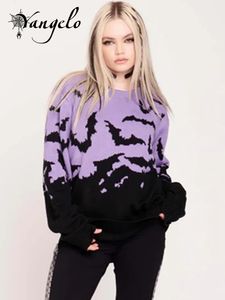 Kadın Sweaters Yangelo Gotik Yarasa Desen Kazak Y2K Giysileri Sıcak Mor Dikiş Uzun Kollu Örgü Külot Sonbahar Kış 230109