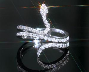 Anelli a grappolo Anello color argento serpente carino con pietra zircone Bling per le donne Gioelleria raffinata e alla moda di fidanzamento di nozze 2023