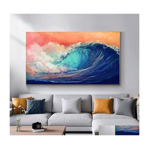 M￥lningar Modern oljem￥lning tryckt p￥ duk Abstrakt Ocean Wave Landscape Poster Wall Pictures For Living Room Decor Drop Delive DHWCD