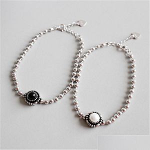 Silver New Trendy Vintage M Beads Chain Bracelets Women 925 Sterling Sier Freshwater Pearl And Black Agate Bracelet Wedding Jewelry Dhwky