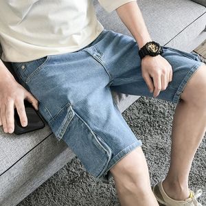 Mäns shorts denim 2023 Hip Hop Loose Cargo Korean Style Trendy Knee Llength Multi-Pocket Light Color Casual Shortsmen's