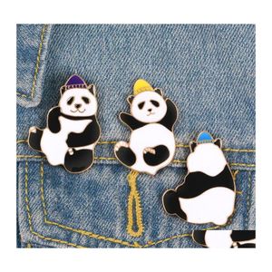 Szpilki broszki czapki pand Pand Pins Pinsy zabawne panda torba lapowa szpilka odznaki odznaka kreskówka zabawka biżuteria zwierząt prezent dla dzieci upuszczenie dostawy ot8p2