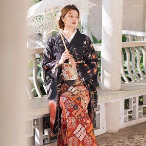 Vêtements ethniques Kimono traditionnel japonais pour femmes Classique Belle papillon imprime à manches longues Yukata Cosplay Robe Performing Dress