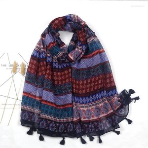 Halsdukar 2023 Geometry Print Tassel Scarf Shawls Long Soft Beach Head Hijab Wrap