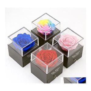 Party Favor Valentines Day Gifts Eternal Rose Jewelry Box Holder Immortal Flowers Blossom Wedding Birthday Gift Supplies Drop Delive Dhjxh