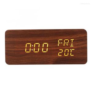 Watch Boxes Wooden Digital Alarm Clock Wood LED Dual 3 Dimmer With Charging Cable For Bedroom