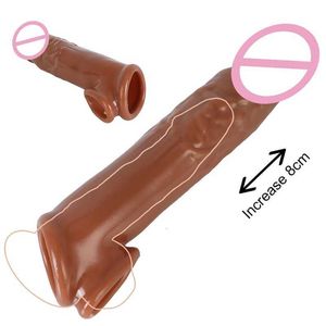 Brinquedos sexuais massageador loja masculino atraso ejaculação 18 cm extensor de manga de pênis realista macio tpe casal brinquedos para homens ampliador de pênis