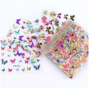 Stickers Decals 30Pcs Gold Sier 3D Nail Art Sticker Hollow Mixed Designs Adhesive Flower Tips Letter Butterfly Paper Drop Delivery Dhlem