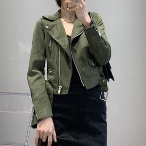 レザーコートの女性のジャケット 2022 新韓国ファッションウエスタンスエードバイカージャケットすべてアップカジュアルトップ潮