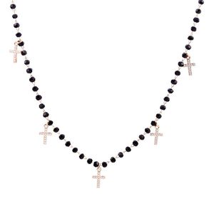 Pendant Necklaces Black Crystal Bead Cross Necklace For Women Men Stainless Steel Adjustable Choker Accessories Trendy 2023