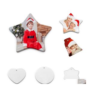 Christmas Decorations Fashion Sublimation Blank Ceramic Pendant Creative Ornaments Heat Transfer Printing Diy Ceramicornament 6 Styl Dhwb7