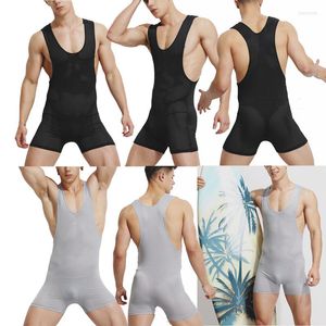 Undershirts Mens Underwear Fitness Mesh See Through Bodysuit Leotard Sports Jumpsuit Wrestling Singlet Beachwear Pajama Homewear