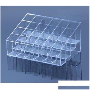 Cosmetic Bags Wholesale Plastic Clear Trapezoid Lipstick Holder 24 Square Grid Box Brush Stand Rack Tidy Organizer Drop Delivery Hea Dhhw3