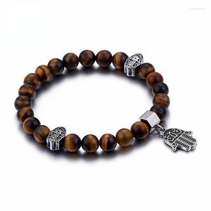 Strand HAOLYNJOY Retro Edelstahl Fatima Hand Charm Armbänder für Männer Tigeraugen Stein Perlen Hamsa Schmuck