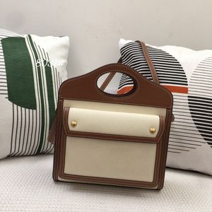 Luxury handbag Mini Two-tone Canvas and Leather Pocket Bag Women designer bag Fashion shoulder bag Horseferry Print tote bag Vintage crossbody bags New 2022
