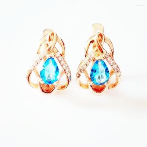 Dangle Earrings Korean Women Drop Earring Wholesale Rose 585 Gold Color Fashion Jewelry Blue Stone Luxury