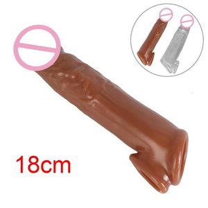 Sex Toys Massager Mężczyzna opóźnienie wytrysk penis rękaw Extender Extender powiększenie 18 cm Zabawki sklepu dla mężczyzn Realistyczne