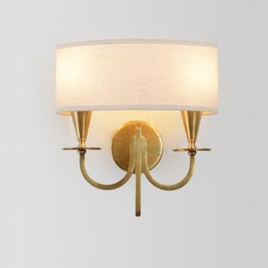 Vägglampor nordisk landsbygdslampa alla koppar antik ljus sängen studie vardagsrum ren tyg sconces guld vintage led