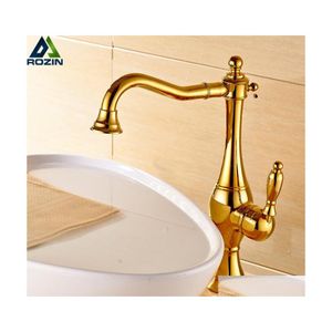 Rubinetti lavabo bagno bocca girevole rubinetto lavabo dorato monocomando ottone freddo e miscelatore rubinetto cucina Torneira Da Cozinha Drop Deliv Dhrce