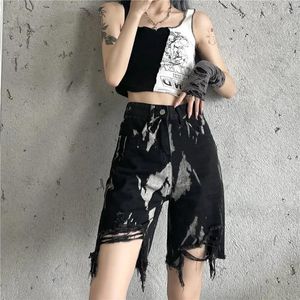Women's Jeans Women's Summer High Waist Tie-dye Ripped Irregular Straight Five-point Pants Fashion Loose Shorts Female Clothing 190