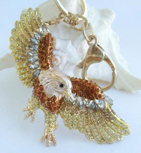 Keychains Unique Bird Animal Eagle Keychain Pendant Brown Rhinestone Crystal K04717C3